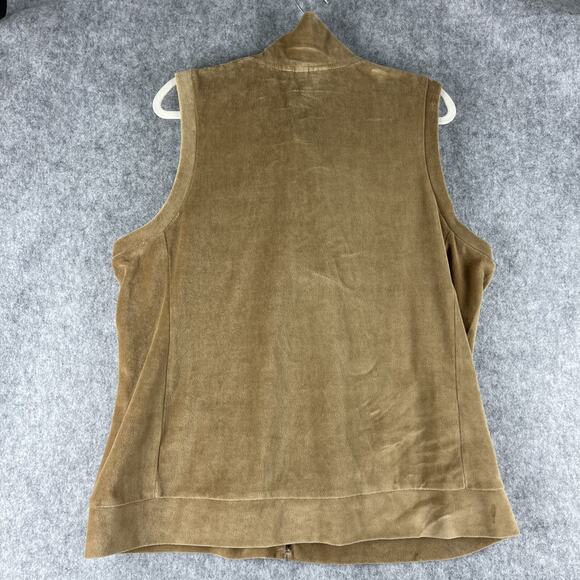 Quacker Factory Velour Vest Women XL Tan Rhinestone Bling Full Zip Quilted Artsy - Picture 11 of 14